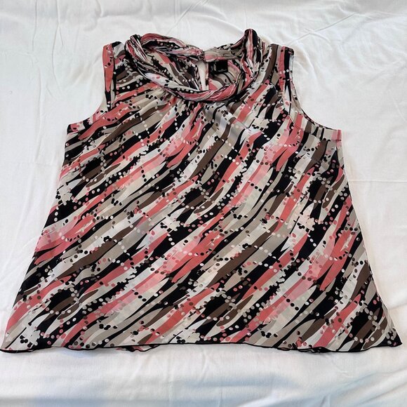 2X Abstract Print Sleeveless Cowl Neck Blouse Pink Black Flowy Dressy Office Top - Picture 13 of 15